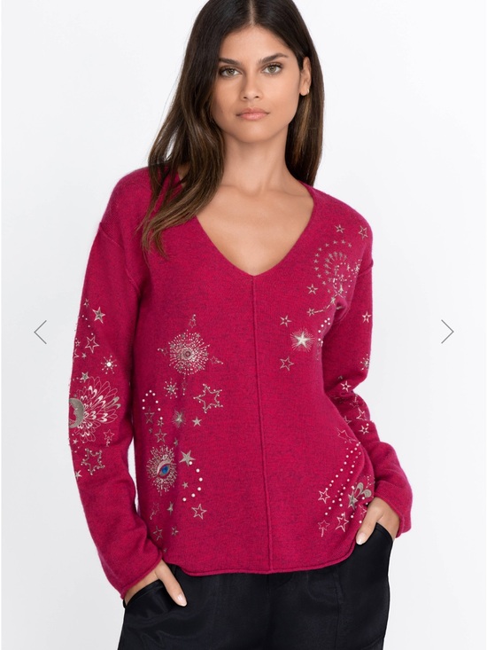 Johnny Was Sweaters - Johnny Was | Merino Wool Cashmere Xandra V Neck Sweater Stars Moon Size Large